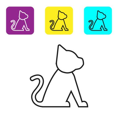 Siyah çizgi Cat simgesi beyaz arka planda yalıtılmış. Simgeleri renkli kare düğmeleri ayarlayın. Vektör İllüstrasyonu