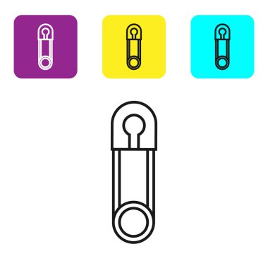 Siyah hat Klasik kapalı çelik güvenlik pimi simgesi beyaz arka plan üzerinde izole. Simgeleri renkli kare düğmeleri ayarlayın. Vektör İllüstrasyonu