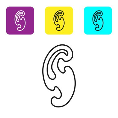 Siyah çizgi Fransızca eğrileri simgesi beyaz arka plan üzerinde izole. Dikiş ekipmanları. Simgeleri renkli kare düğmeleri ayarlayın. Vektör İllüstrasyonu