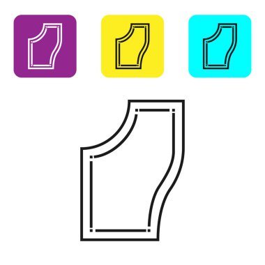 Siyah çizgi Dikiş Deseni simgesi beyaz arka plan üzerinde izole. Dikiş için işaretler. Simgeleri renkli kare düğmeleri ayarlayın. Vektör İllüstrasyonu