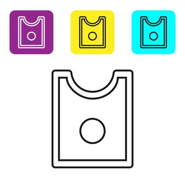 Linea nera icona modello di cucito isolato su sfondo bianco. Marcature per cucire. Set icone colorate pulsanti quadrati. Illustrazione vettoriale — Vettoriale Stock