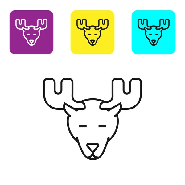 Fekete vonal Moose fej szarvak ikon izolált fehér háttér. Készlet ikonok színes szögletes gombok. Vektoros illusztráció — Stock Vector