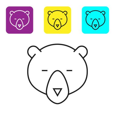 Siyah çizgi Ayı baş simgesi beyaz arka plan üzerinde izole. Simgeleri renkli kare düğmeleri ayarlayın. Vektör İllüstrasyonu