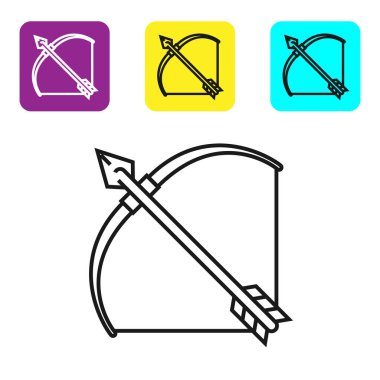 Beyaz arka planda yalıtılmış titreme simgesinde siyah çizgi Yay ve ok. Simgeleri renkli kare düğmeleri ayarlayın. Vektör İllüstrasyonu