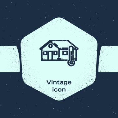 Grunge hattı Ev sıcaklık simgesi mavi arka plan üzerinde izole. Termometre simgesi. Tek renkli vintage çizim. Vektör İllüstrasyonu