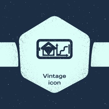 Grunge hattı Wi-fi simgesi mavi arka plan üzerinde izole ile akıllı ev ile Cep telefonu. Uzaktan kumanda. Tek renkli vintage çizim. Vektör İllüstrasyonu