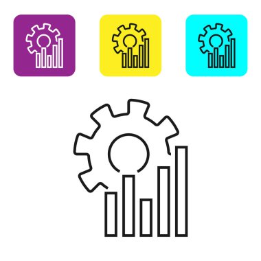 Siyah çizgi Pasta grafik infografik simgesi beyaz arka planda yalıtılmış. Diyagram grafik işareti. Simgeleri renkli kare düğmeleri ayarlayın. Vektör İllüstrasyonu