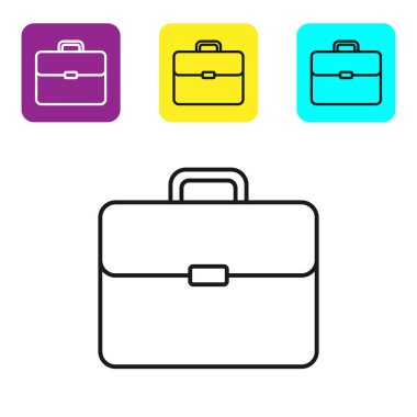 Siyah çizgi Evrak Çantası simgesi beyaz arka plan üzerinde izole. İş davası işareti. İş portföyü. Simgeleri renkli kare düğmeleri ayarlayın. Vektör İllüstrasyonu