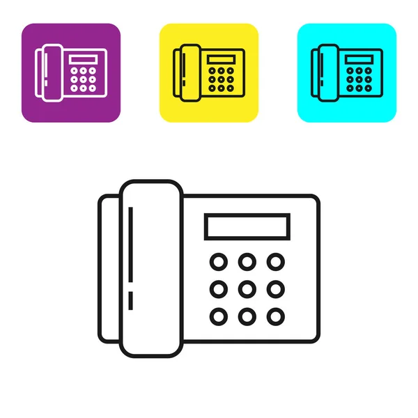 Zwarte lijn telefoonpictogram geïsoleerd op witte achtergrond. Vaste telefoon. Pictogrammen instellen kleurrijke vierkante knoppen. Vector illustratie — Stockvector