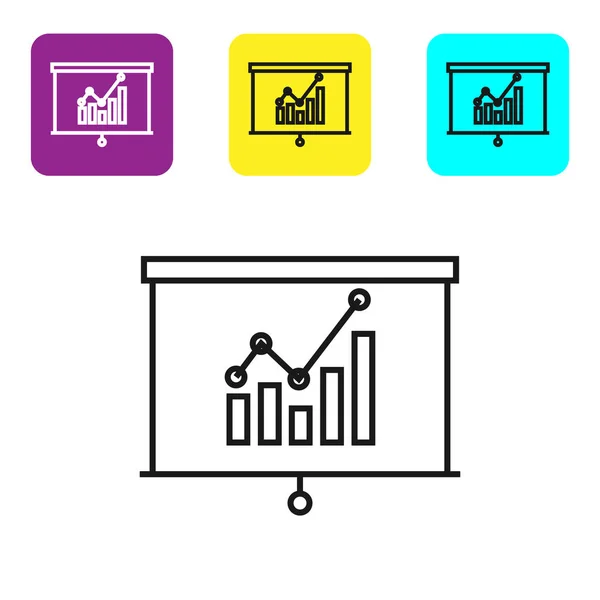 Черная доска с диаграммой значок изолирован на белом фоне. Сообщить значок текстового файла. Бухгалтерский знак Аудит, анализ, планирование. Настроить иконки красочные квадратные кнопки. Векторная миграция — стоковый вектор