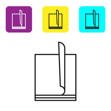 Beyaz arka planda yalıtılmış siyah satır Dosya belge simgesi. Denetim listesi simgesi. İş konsepti. Simgeleri renkli kare düğmeleri ayarlayın. Vektör İllüstrasyonu