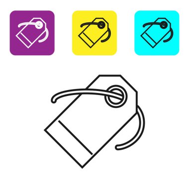 Siyah çizgi Boş etiket şablonu fiyat etiketi simgesi beyaz arka planda yalıtılmış. Boş alışveriş indirim etiketi. Şablon indirim başlığı. Simgeleri renkli kare düğmeleri ayarlayın. Vektör İllüstrasyonu