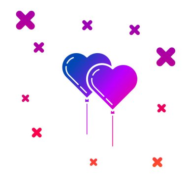 Beyaz arka plan üzerinde izole kurdele simgesi ile kalp şeklinde Renk Balonlar. Gradyan rasgele dinamik şekiller. Vektör İllüstrasyonu