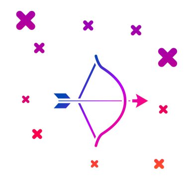 Beyaz arka planda yalıtılmış renk Yay ve ok simgesi. Cupid sembolü. Aşk işareti. Sevgililer günü konsepti. Gradyan rasgele dinamik şekiller. Vektör İllüstrasyonu