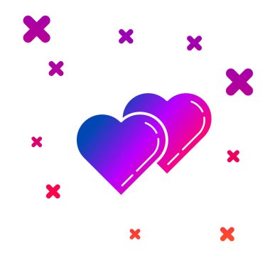 Beyaz arka planda yalıtılmış Renk İki Bağlantılı Kalpler simgesi. Romantik sembol bağlantılı, katılmak, tutku ve düğün. Sevgililer günü sembolü. Gradyan rasgele dinamik şekiller. Vektör İllüstrasyonu