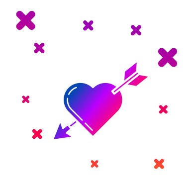 Beyaz arka planda izole kalp ve ok simgesi ile Renk Amour sembolü. Aşk işareti. Sevgililer günü sembolü. Gradyan rasgele dinamik şekiller. Vektör İllüstrasyonu