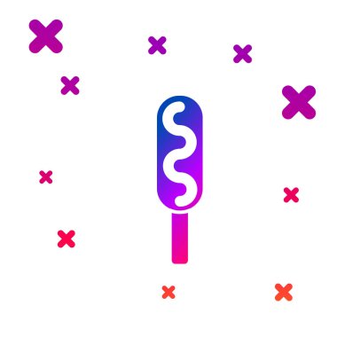 Beyaz arka planda izole renk Mısır köpek simgesi. Geleneksel Amerikan fast food'u. Gradyan rasgele dinamik şekiller. Vektör İllüstrasyonu