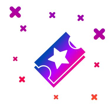 Renk Bilet simgesi beyaz arkaplanda izole edildi. Eğlence parkı. Kademeli rastgele dinamik şekiller. Vektör İllüstrasyonu