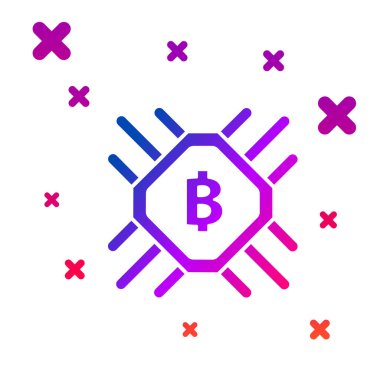 Beyaz arka planda yalıtılmış Renk Cpu madenciliği çiftlik simgesi. Bitcoin işlemci içinde işareti. Kripto para madenciliği topluluğu. Dijital para. Gradyan rasgele dinamik şekiller. Vektör İllüstrasyonu