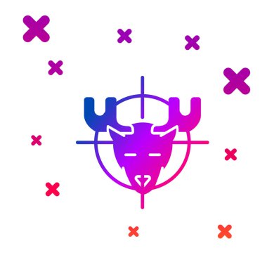 Beyaz arka plan üzerinde izole artı işareti simgesi ile geyik üzerinde Renk Avı. Geyik ve hedef ile Avcılık kulübü logosu. Tüfek merceği bir geyiği hedef almış. Gradyan rasgele dinamik şekiller. Vektör İllüstrasyonu