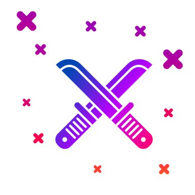 Renk Çapraz avcı bıçak simgesi beyaz arka plan üzerinde izole. Çakısı. Gradyan rasgele dinamik şekiller. Vektör İllüstrasyonu