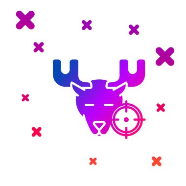 Beyaz arka plan üzerinde izole artı işareti simgesi ile geyik üzerinde Renk Avı. Geyik ve hedef ile Avcılık kulübü logosu. Tüfek merceği bir geyiği hedef almış. Gradyan rasgele dinamik şekiller. Vektör İllüstrasyonu