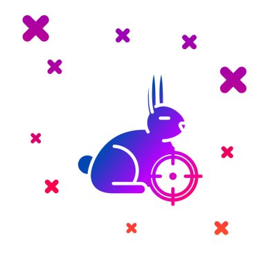 Beyaz arka plan üzerinde izole artı işareti simgesi ile tavşan Renk Avı. Tavşan ve hedef ile Avcılık kulübü logosu. Tüfek lensbir tavşan hedefleyen. Gradyan rasgele dinamik şekiller. Vektör İllüstrasyonu