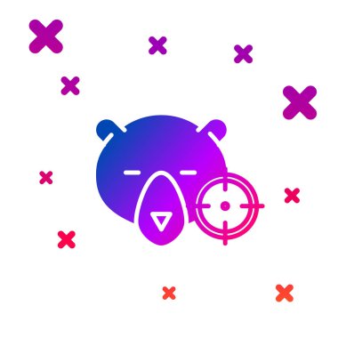 Beyaz arka planda izole artı işareti simgesi ile ayı renk avı. Ayı ve hedef ile Avcılık kulübü logosu. Tüfek merceği bir ayıyı hedef almış. Gradyan rasgele dinamik şekiller. Vektör İllüstrasyonu