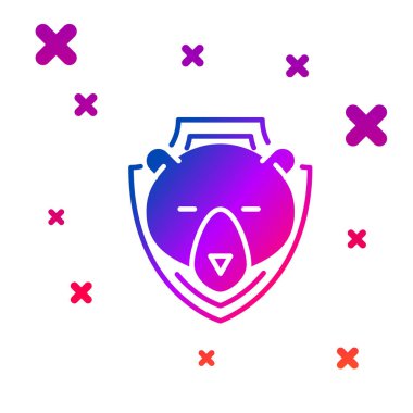 Beyaz arka planda izole kalkan simgesi üzerinde Color Bear baş. Duvarda av ganimeti. Gradyan rasgele dinamik şekiller. Vektör İllüstrasyonu