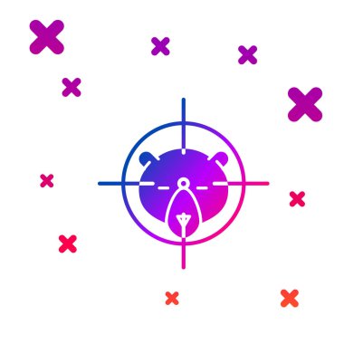 Beyaz arka planda izole artı işareti simgesi ile ayı renk avı. Ayı ve hedef ile Avcılık kulübü logosu. Tüfek merceği bir ayıyı hedef almış. Gradyan rasgele dinamik şekiller. Vektör İllüstrasyonu