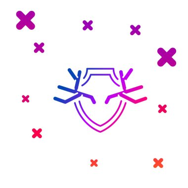 Beyaz arka planda izole kalkan simgesi üzerinde Renk Geyik boynuzları. Duvarda av ganimeti. Gradyan rasgele dinamik şekiller. Vektör İllüstrasyonu