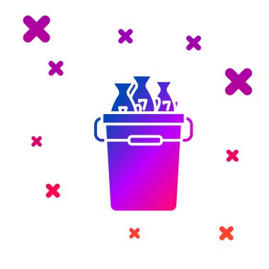 Beyaz arka plan üzerinde izole balıklar simgesi ile Renkli Balıkçılık kova. Kovadaki balıklar. Gradyan rasgele dinamik şekiller. Vektör İllüstrasyonu