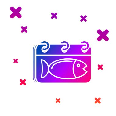 Beyaz arka planda izole edilmiş bir balık simgesiyle Renkli Takvim. Balık günü. Gradyan rasgele dinamik şekiller. Vektör İllüstrasyonu