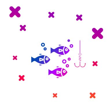 Beyaz arka plan üzerinde izole balık simgesi ile su altında Renk Balıkçılık kanca. Olta takımı. Gradyan rasgele dinamik şekiller. Vektör İllüstrasyonu