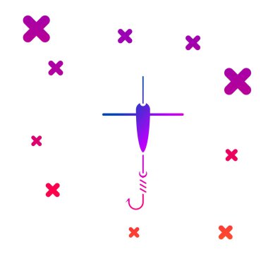 Renk Olta kancave beyaz arka plan üzerinde izole float simgesi. Olta takımı. Gradyan rasgele dinamik şekiller. Vektör İllüstrasyonu