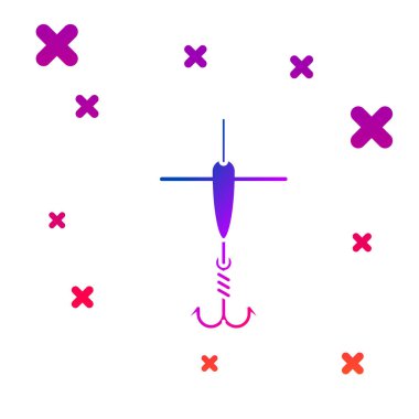 Renk Olta kancave beyaz arka plan üzerinde izole float simgesi. Olta takımı. Gradyan rasgele dinamik şekiller. Vektör İllüstrasyonu