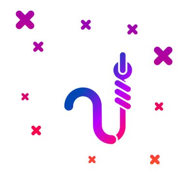 Renkli Olta kancası ve solucan simgesi beyaz arka planda izole edilmiştir. Olta takımı. Gradyan rasgele dinamik şekiller. Vektör İllüstrasyonu