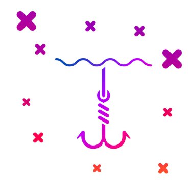 Beyaz arka plan üzerinde izole su simgesi altında Renk Balıkçılık kanca. Olta takımı. Gradyan rasgele dinamik şekiller. Vektör İllüstrasyonu