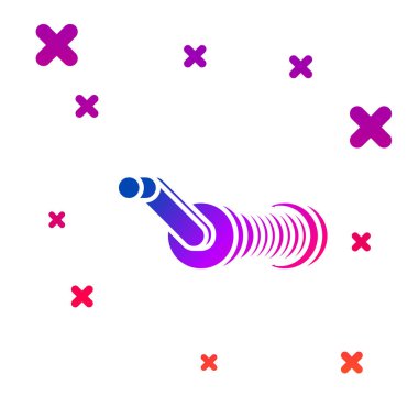 Beyaz arka planda izole balıkçılık simgesi için Renk İplik makara. Balıkçı bobini. Olta takımı. Gradyan rasgele dinamik şekiller. Vektör İllüstrasyonu