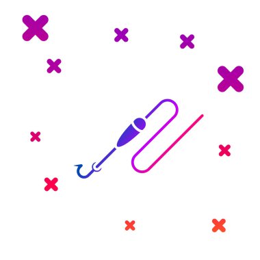 Beyaz arka plan üzerinde izole kanca ve float simgesi ile Renk Olta hattı. Olta takımı. Gradyan rasgele dinamik şekiller. Vektör İllüstrasyonu