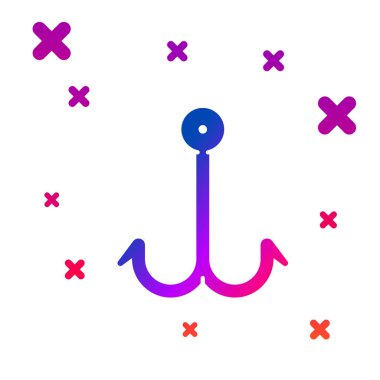 Renkli olta kancası simgesi beyaz arkaplanda izole edildi. Balık oltası. Kademeli rastgele dinamik şekiller. Vektör İllüstrasyonu