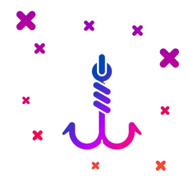 Renkli olta kancası simgesi beyaz arkaplanda izole edildi. Balık oltası. Kademeli rastgele dinamik şekiller. Vektör İllüstrasyonu