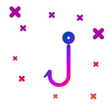 Renkli olta kancası simgesi beyaz arkaplanda izole edildi. Balık oltası. Kademeli rastgele dinamik şekiller. Vektör İllüstrasyonu