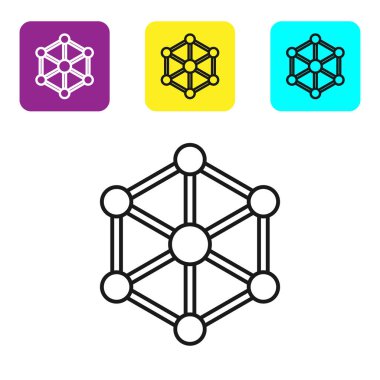 Beyaz arka plan üzerinde siyah çizgi Blockchain teknoloji simgesi. Kripto para birimi verileri. Soyut geometrik blok zincir ağ teknolojisi iş. Simgeleri renkli kare düğmeleri ayarlayın. Vektör İllüstrasyonu