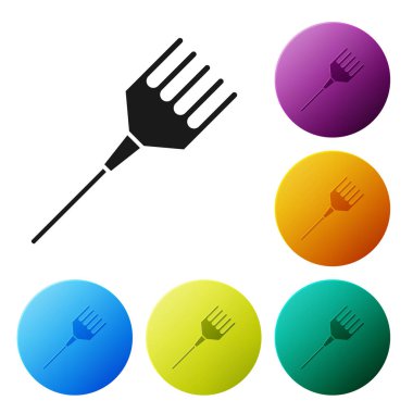 Siyah Hairbrush simgesi beyaz arka plan üzerinde izole. Saç işaretini taramak. Berber sembolü. Simgeleri renkli daire düğmeleri ayarlayın. Vektör İllüstrasyonu