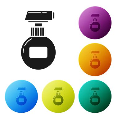 Siyah Krem veya losyon kozmetik tüp simgesi beyaz arka plan izole. Erkekler için vücut bakım ürünleri. Simgeleri renkli daire düğmeleri ayarlayın. Vektör İllüstrasyonu