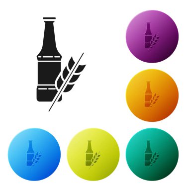 Siyah Bira şişesi simgesi beyaz arka plan üzerinde izole. Simgeleri renkli daire düğmeleri ayarlayın. Vektör İllüstrasyonu