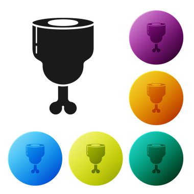 Siyah tavuk bacak simgesi beyaz arka planda izole. Tavuk sopası. Simgeler renkli daire düğmelerini ayarlayın. Vektör Illustration