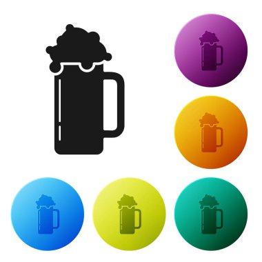 Beyaz arka planda izole edilmiş bira simgesisiyah Cam. Simgeleri renkli daire düğmeleri ayarlayın. Vektör İllüstrasyonu