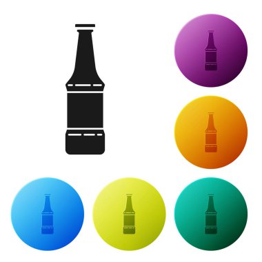 Siyah Bira şişesi simgesi beyaz arka plan üzerinde izole. Simgeleri renkli daire düğmeleri ayarlayın. Vektör İllüstrasyonu